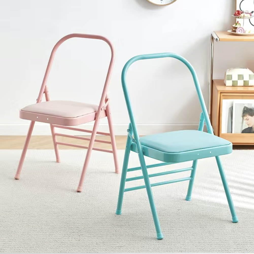 Yoga Auxiliary Chair,Foldable Backless,Yoga Chair Iyengar,Solid Anti Slip,Backless Yoga Chair Prop,Metal Folding Chair,Pink-82.5cm×44.5cm