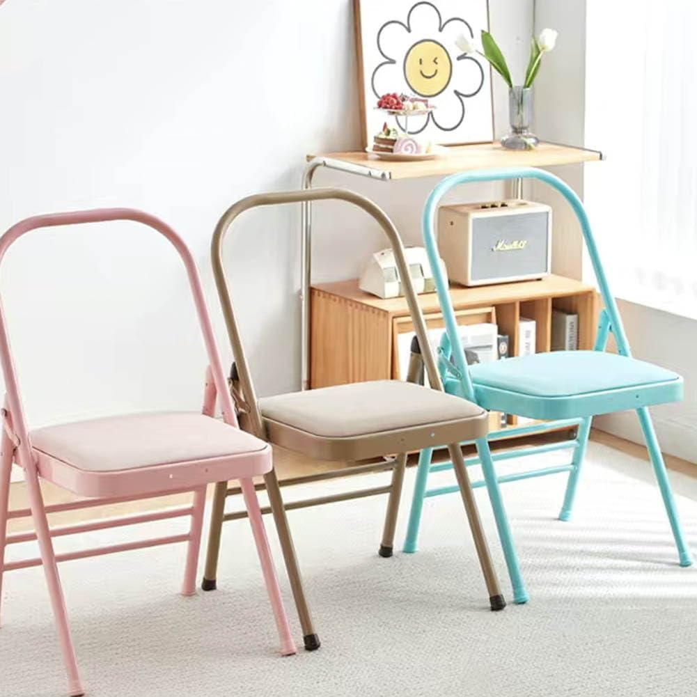Yoga Auxiliary Chair,Foldable Backless,Yoga Chair Iyengar,Solid Anti Slip,Backless Yoga Chair Prop,Metal Folding Chair,Pink-82.5cm×44.5cm