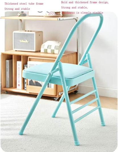 Yoga Auxiliary Chair,Foldable Backless,Yoga Chair Iyengar,Solid Anti Slip,Backless Yoga Chair Prop,Metal Folding Chair,Pink-82.5cm×44.5cm