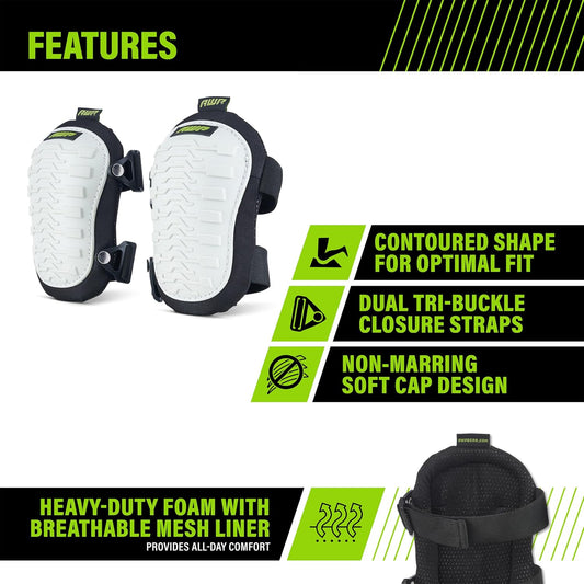 AWP Adult Knee Pads, 1 Pair, Non-Marring Cap, Black and White