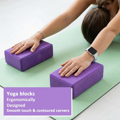 4 Pack High Density EVA Foam Yoga Blocks (9"x6"x3") - Non-Slip Lightweight Pilates Equipment for Stretching, Meditation & Balance Support (Purple)