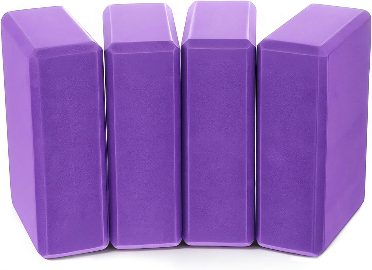4 Pack High Density EVA Foam Yoga Blocks (9"x6"x3") - Non-Slip Lightweight Pilates Equipment for Stretching, Meditation & Balance Support (Purple)