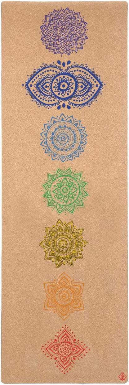 Chakra Cork Yoga mat - Artist Designed, Premium eco Friendly mats, Non Slip, Non Toxic, Great for Regular & Hot Yoga, Pilates and Work Out (72 inch x 24 inch x 3mm Thick)