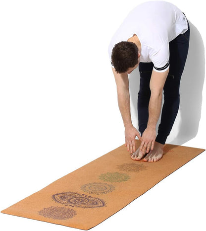 Chakra Cork Yoga mat - Artist Designed, Premium eco Friendly mats, Non Slip, Non Toxic, Great for Regular & Hot Yoga, Pilates and Work Out (72 inch x 24 inch x 3mm Thick)