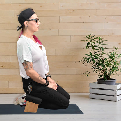 Mudra Crafts Maroon Foldable Meditation Chair - Yoga Zen Meditation Bench Kneeling Stool - Wooden Meditation Stool with Cushion - Prayer Kneeler Seiza Meditation Seat