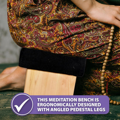 Mudra Crafts Maroon Foldable Meditation Chair - Yoga Zen Meditation Bench Kneeling Stool - Wooden Meditation Stool with Cushion - Prayer Kneeler Seiza Meditation Seat
