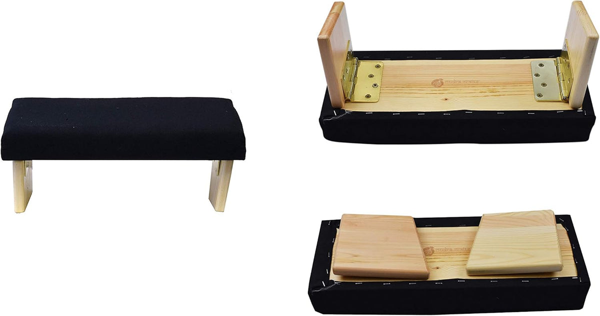 Mudra Crafts Maroon Foldable Meditation Chair - Yoga Zen Meditation Bench Kneeling Stool - Wooden Meditation Stool with Cushion - Prayer Kneeler Seiza Meditation Seat