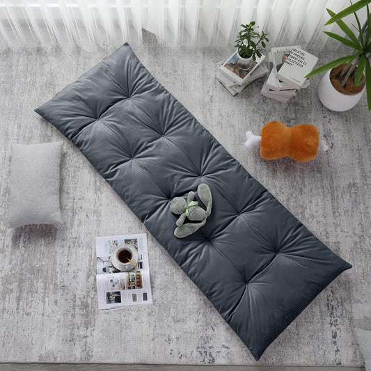 Floor Lounger Pillow Foldable and Tufted Design Long Floor Cushion for Yoga, Reading, Sleeping, Meditation, Elastic Band for Roll Up and Easy Storage, Machine Washable, Dark Grey, 74"x27"