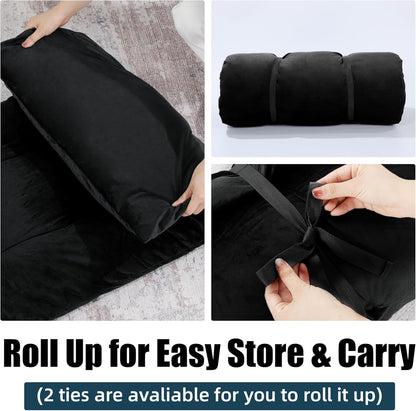Floor Lounger Pillow Foldable and Tufted Design Long Floor Cushion for Yoga, Reading, Sleeping, Meditation, Elastic Band for Roll Up and Easy Storage, Machine Washable, Dark Grey, 74"x27"