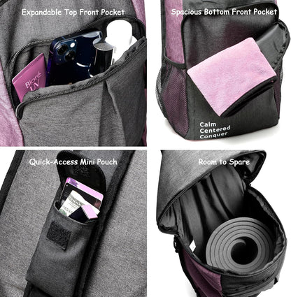 Yoga Mat Bag Carrier - Large Pockets & Water Bottle Holders. Yoga Backpack Fits 0.5" Thick x 26" Wide Mats. Hands-Free, Left-Right Switchable, Yoga, Gym, Cycling