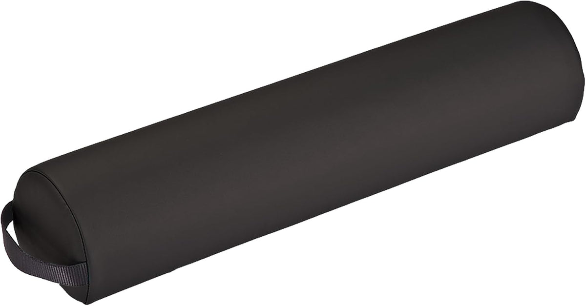 Massage Bolster Pillow 3/4 Round – Durable, Easy to Clean 100% PU Upholstery incl. Strap Handle/Professional Quality CFC-Free/Back Pain Relief, Black