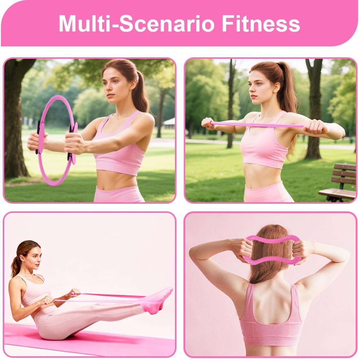 Home Pilates Kit for Women, Workout Set with 12.9" Ring, 9.8" Mini Ball, 4 Fabric Bands, Figure-8 Band, Stretch Band, D-Ring Strap, Cordless Jump Rope, Socks, Carry Bag