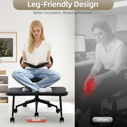 Ergonomic Cross Legged Chair, 360° Swivel Meditation Chair with Wheels, Height Adjustable Seat for Meditation, ADHD & Yoga, PU Leather Yoga Stool for Home Office, Black