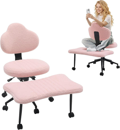 Ergonomic Cross Legged Chair, 360° Swivel Meditation Chair with Wheels, Height Adjustable Seat for Meditation, ADHD & Yoga, PU Leather Yoga Stool for Home Office, Black