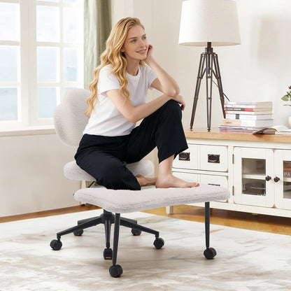 Ergonomic Cross Legged Chair, 360° Swivel Meditation Chair with Wheels, Height Adjustable Seat for Meditation, ADHD & Yoga, PU Leather Yoga Stool for Home Office, Black