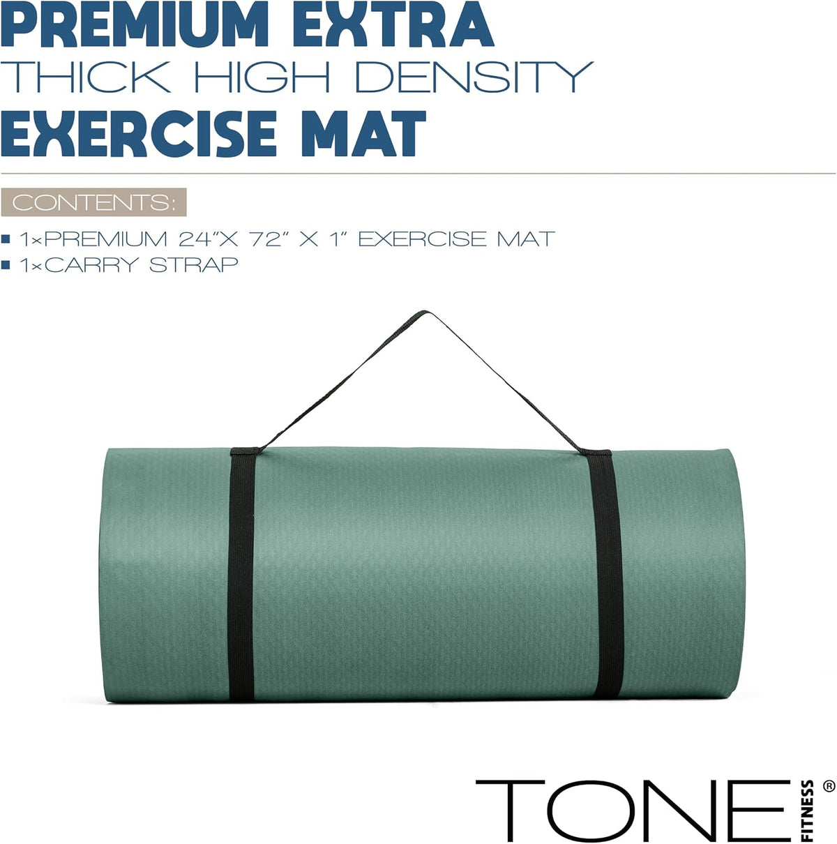 1" Extra Thick Yoga Mat, Exercise & Pilates Mat with Strap