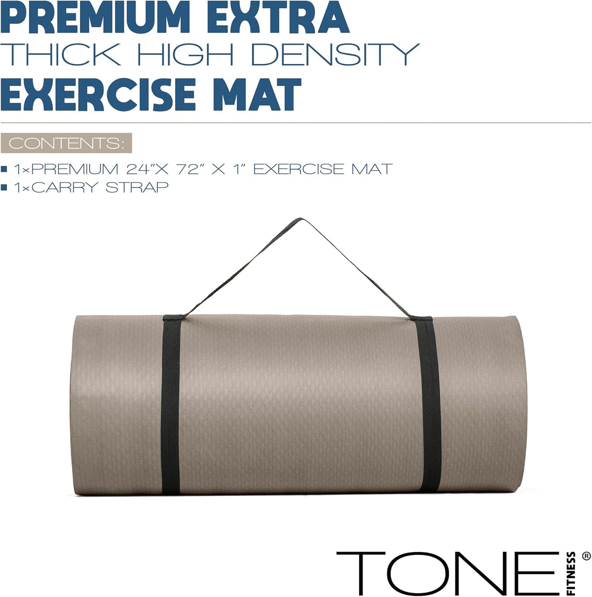 1" Extra Thick Yoga Mat, Exercise & Pilates Mat with Strap