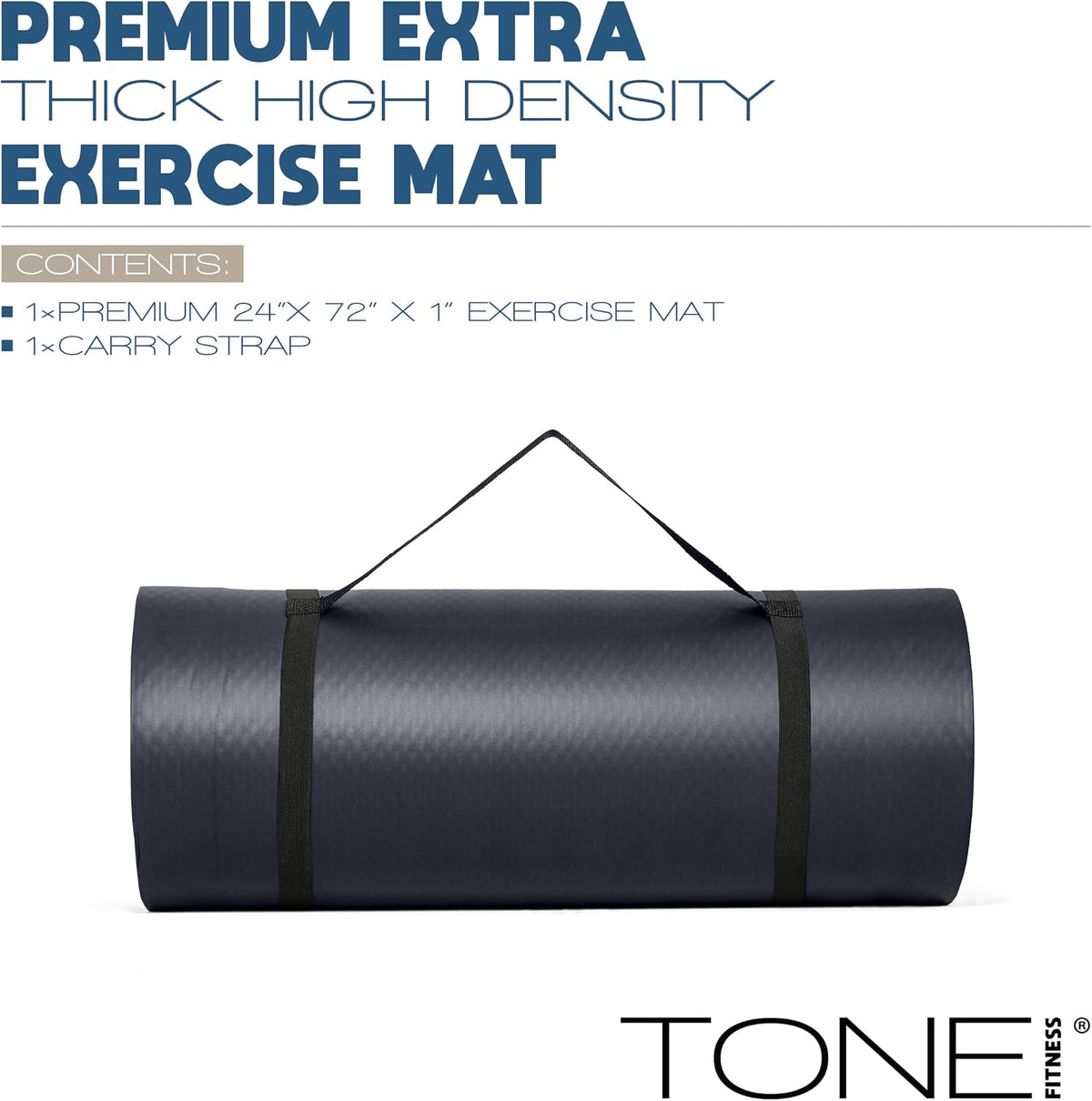 1" Extra Thick Yoga Mat, Exercise & Pilates Mat with Strap