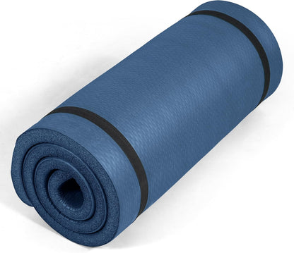 1" Extra Thick Yoga Mat, Exercise & Pilates Mat with Strap