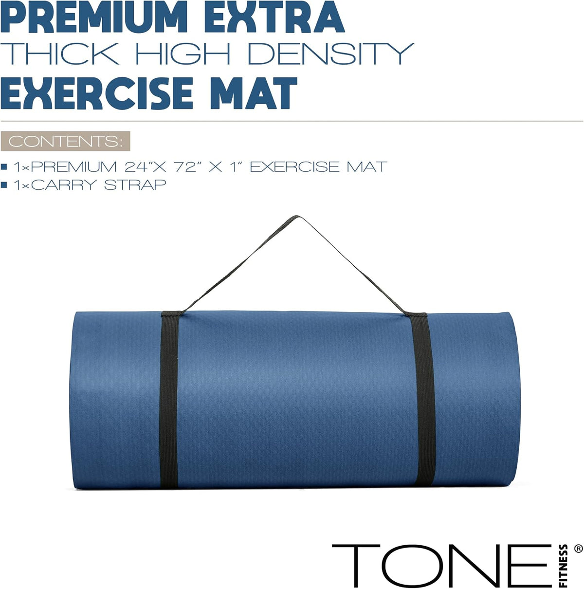 1" Extra Thick Yoga Mat, Exercise & Pilates Mat with Strap