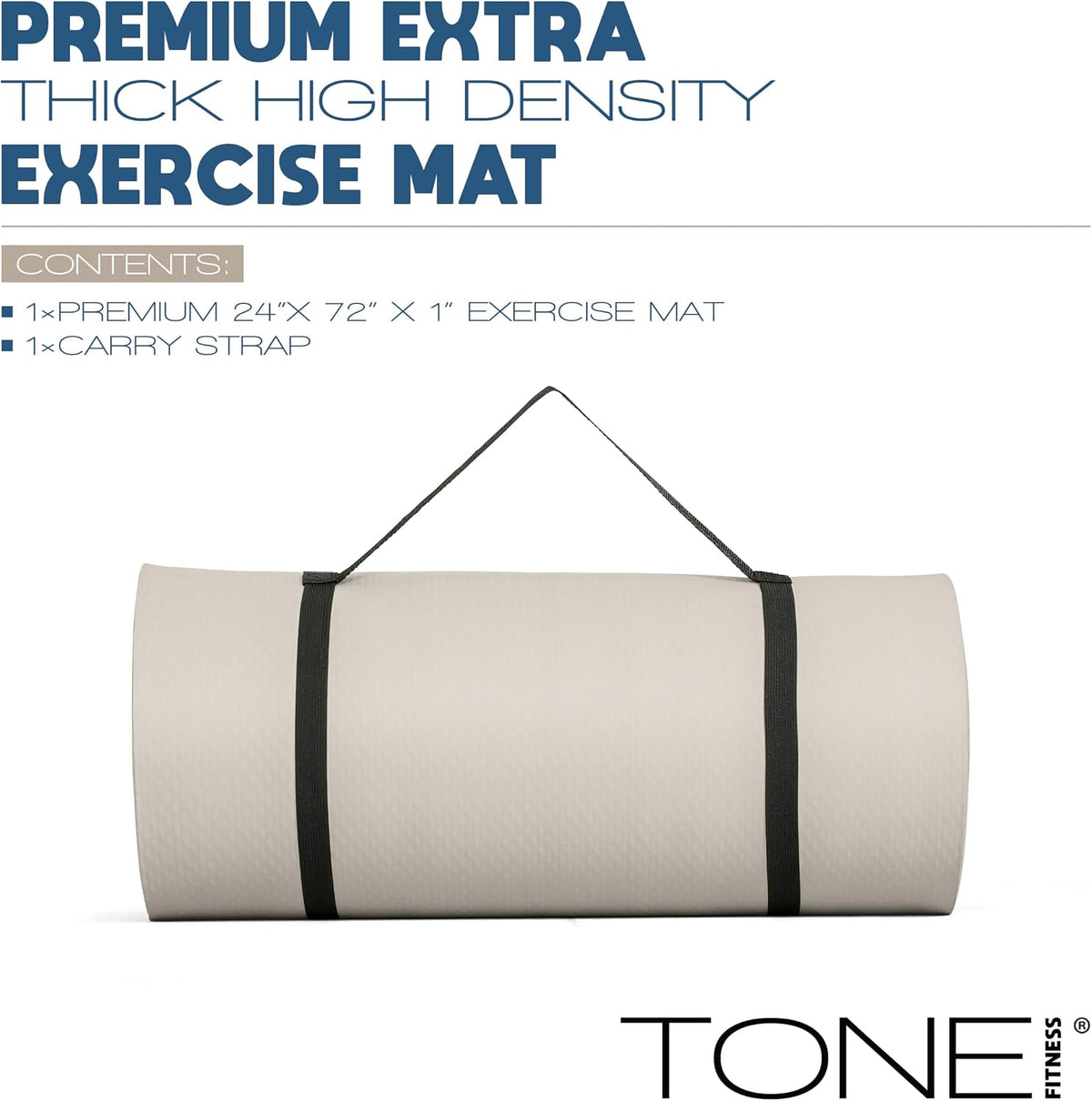1" Extra Thick Yoga Mat, Exercise & Pilates Mat with Strap