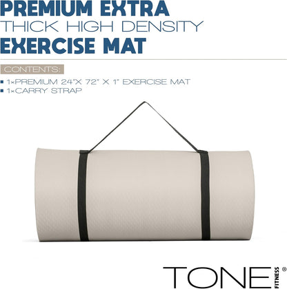 1" Extra Thick Yoga Mat, Exercise & Pilates Mat with Strap