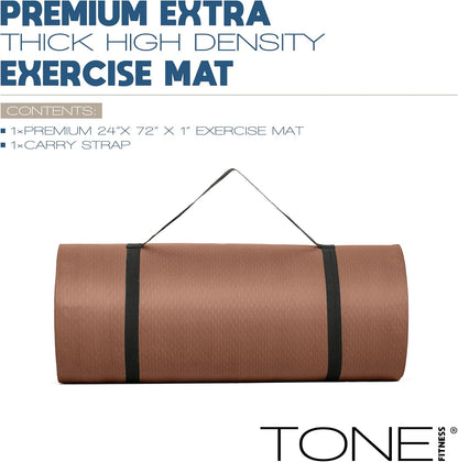 1" Extra Thick Yoga Mat, Exercise & Pilates Mat with Strap