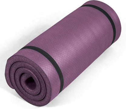 1" Extra Thick Yoga Mat, Exercise & Pilates Mat with Strap