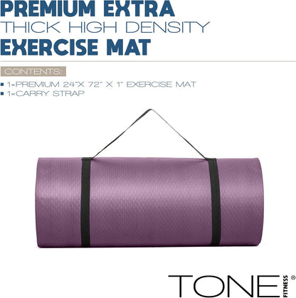 1" Extra Thick Yoga Mat, Exercise & Pilates Mat with Strap