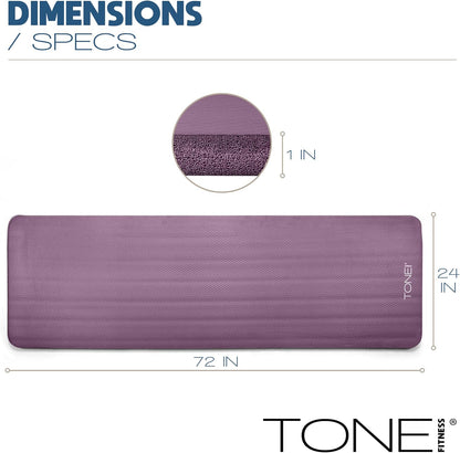 1" Extra Thick Yoga Mat, Exercise & Pilates Mat with Strap
