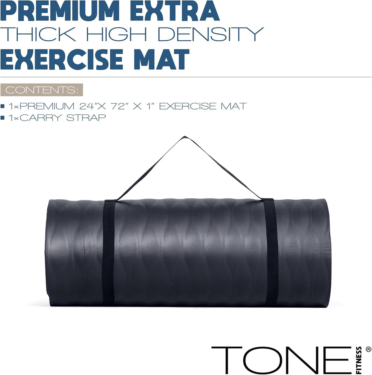 1" Extra Thick Yoga Mat, Exercise & Pilates Mat with Strap