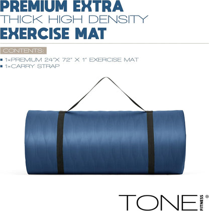 1" Extra Thick Yoga Mat, Exercise & Pilates Mat with Strap