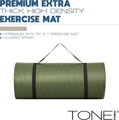 1" Extra Thick Yoga Mat, Exercise & Pilates Mat with Strap