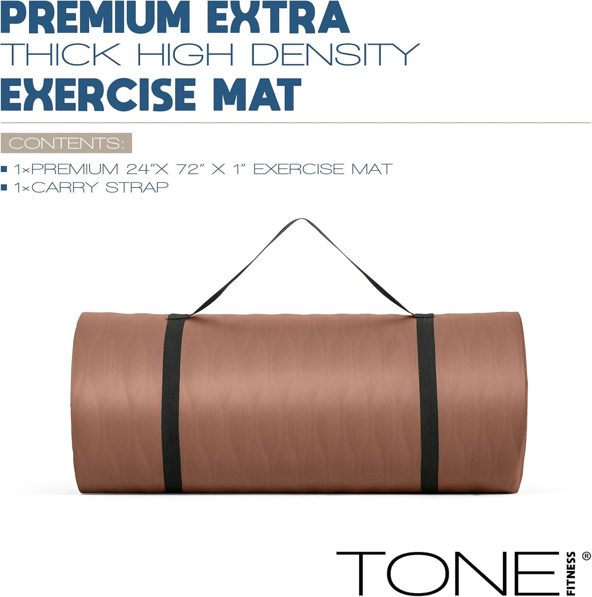 1" Extra Thick Yoga Mat, Exercise & Pilates Mat with Strap