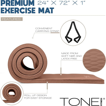 1" Extra Thick Yoga Mat, Exercise & Pilates Mat with Strap