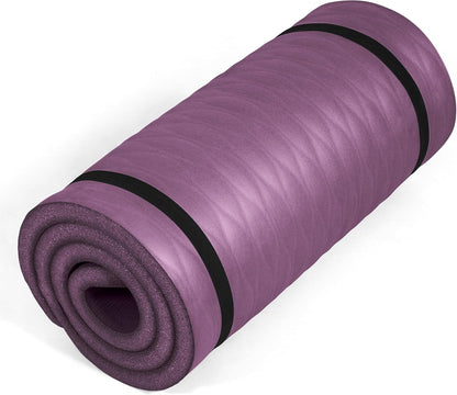 1" Extra Thick Yoga Mat, Exercise & Pilates Mat with Strap