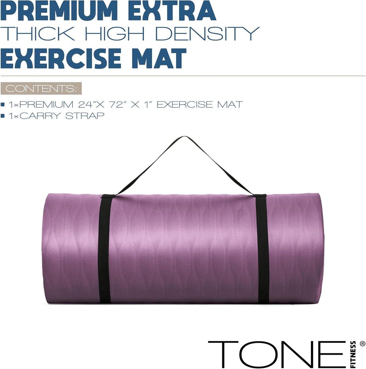 1" Extra Thick Yoga Mat, Exercise & Pilates Mat with Strap