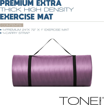 1" Extra Thick Yoga Mat, Exercise & Pilates Mat with Strap