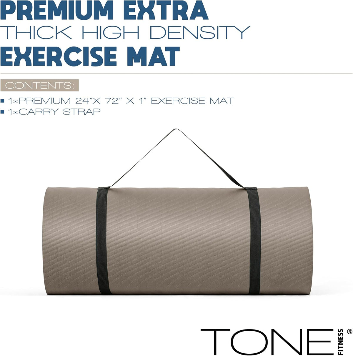 1" Extra Thick Yoga Mat, Exercise & Pilates Mat with Strap