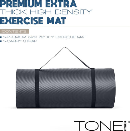 1" Extra Thick Yoga Mat, Exercise & Pilates Mat with Strap