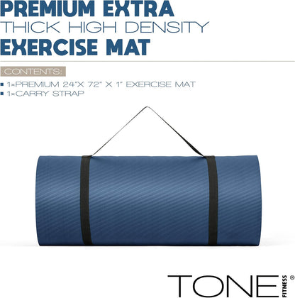 1" Extra Thick Yoga Mat, Exercise & Pilates Mat with Strap