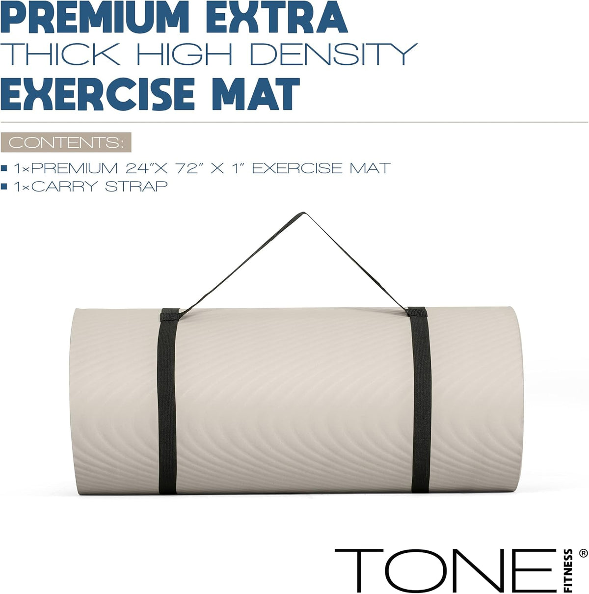 1" Extra Thick Yoga Mat, Exercise & Pilates Mat with Strap
