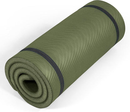 1" Extra Thick Yoga Mat, Exercise & Pilates Mat with Strap
