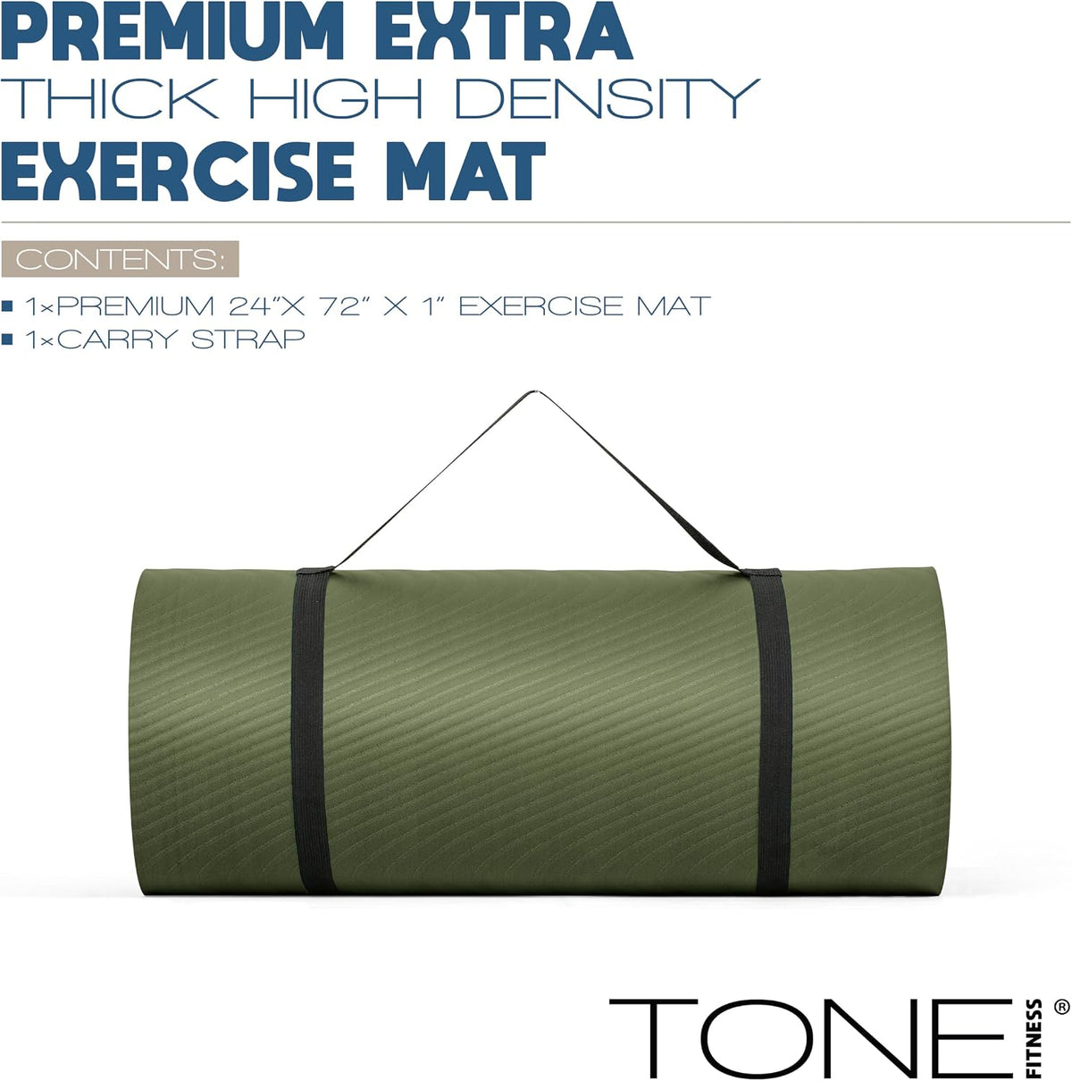 1" Extra Thick Yoga Mat, Exercise & Pilates Mat with Strap