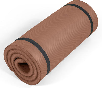 1" Extra Thick Yoga Mat, Exercise & Pilates Mat with Strap