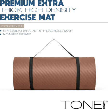 1" Extra Thick Yoga Mat, Exercise & Pilates Mat with Strap