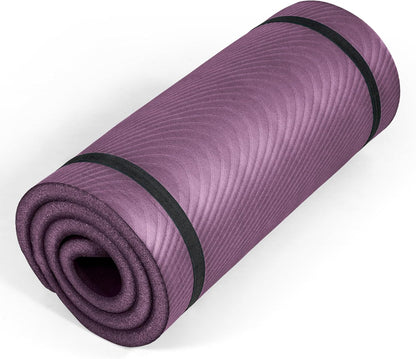 1" Extra Thick Yoga Mat, Exercise & Pilates Mat with Strap