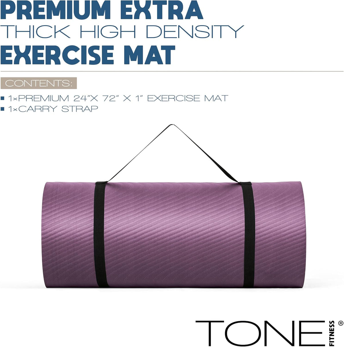 1" Extra Thick Yoga Mat, Exercise & Pilates Mat with Strap