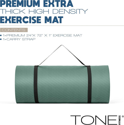 1" Extra Thick Yoga Mat, Exercise & Pilates Mat with Strap