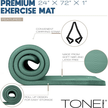 1" Extra Thick Yoga Mat, Exercise & Pilates Mat with Strap